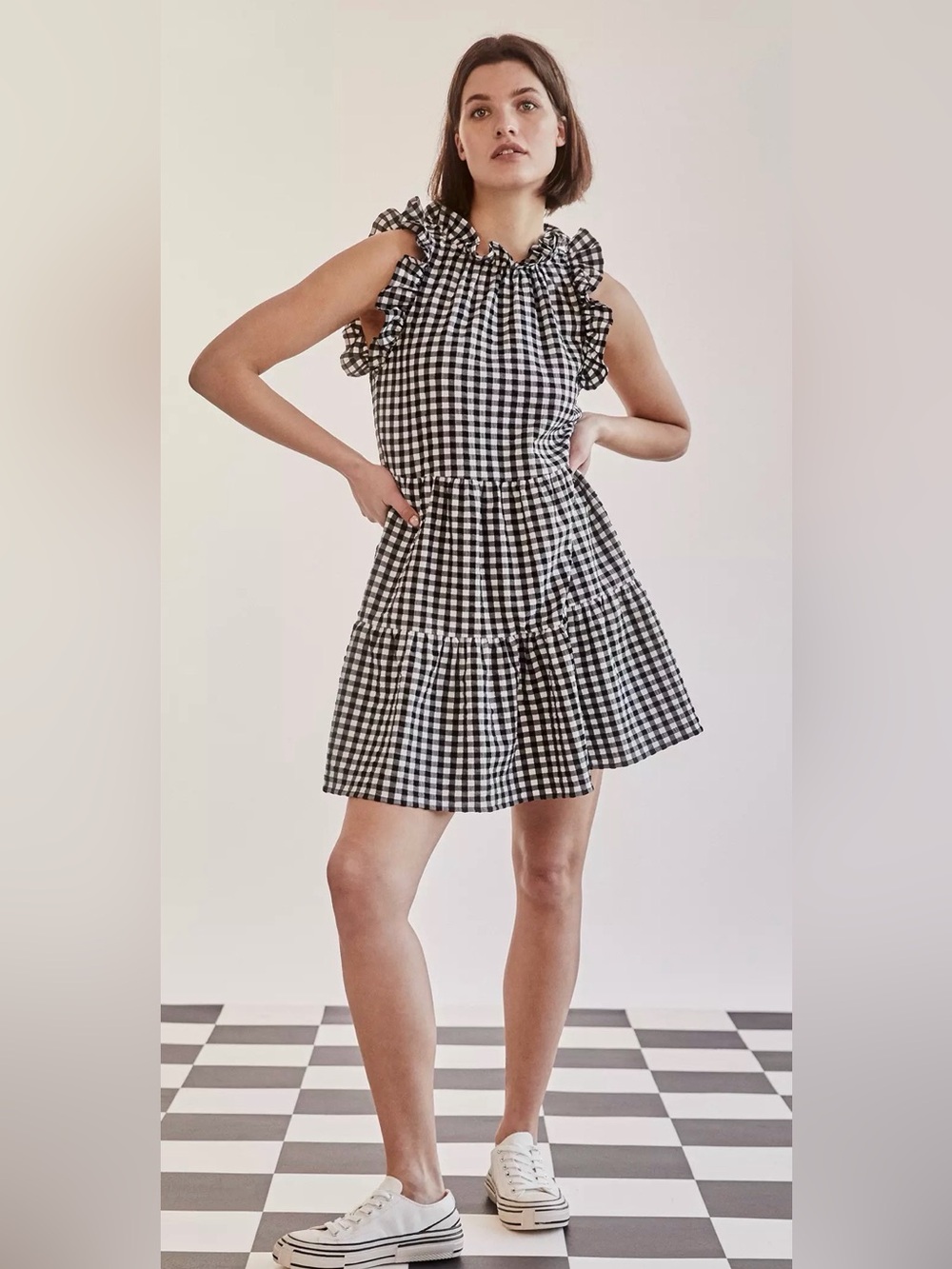 Anthropologie Maeve Lida Ruffled Gingham Mini Dress XS Petite
